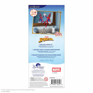 Back packaging of Elf on the Shelf Claus Couture Marvel Spider-Man Web Hero Hoodie Set, 3 pieces.