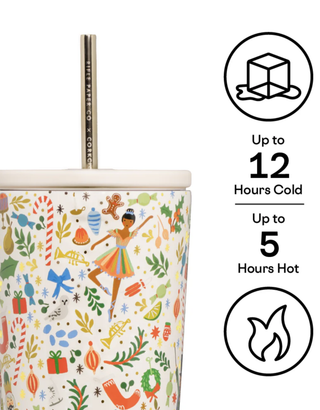 Corkcicle 24oz Cold Cup with Rifle Paper Co Nutcracker holiday print and metal straw