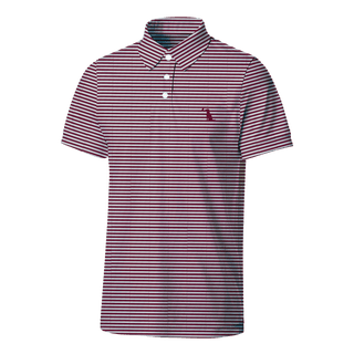 Local Boy Outfitters Palms Polo in maroon and light gray horizontal stripes with logo