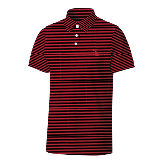 Local Boy Outfitters Palms Polo in red and black horizontal stripes with logo
