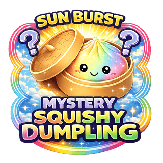 Rainbow gradient color changing dumpling squishy toy in wooden steamer with kawaii face