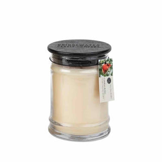 Bridgewater Comfort & Joy 8oz soy-blend candle in glass jar with dark wood lid and cardinal holiday tag