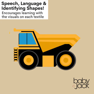 Yellow and black dump truck graphic illustration for speech and shape learning toy