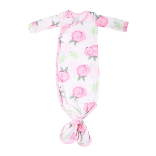 Pink rose floral knotted baby gown with wrap front snaps