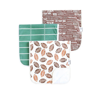 Football field yard line text theme baby burp cloths with team spirit phrases