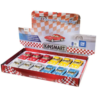 Kinsmart 1963 Corvette Sting Ray die-cast toy cars in red, silver, yellow, and blue