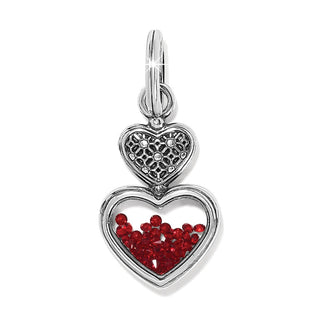 Brighton silver heart charm with red crystals in lower heart compartment