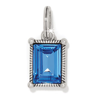 Brighton silver pendant with rectangular blue crystal stone and rope detail border