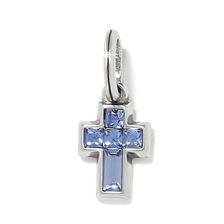Light blue faceted crystal inlay silver cross charm
