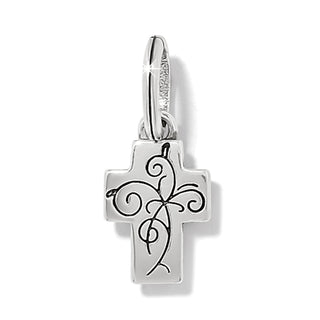Brighton silver-blue crystal cross charm with black filigree swirl detail