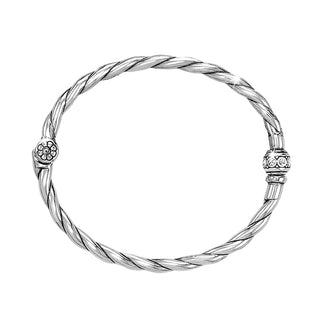 Brighton Shimmer Hinged Bangle in silver with twisted cable design and decorative stations