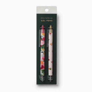 Two floral gel pens in a branded packaging 