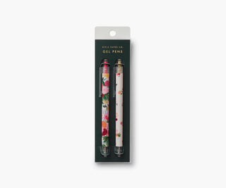 Rifle Paper Co. Dahlia Set of 2 Gel Pens in floral packaging on dark green card