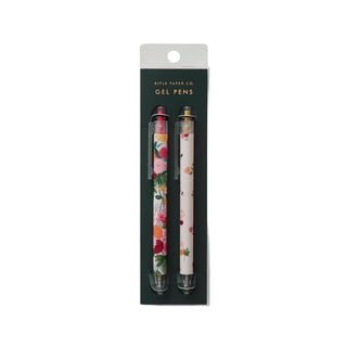 Rifle Paper Co. Dahlia Set of 2 Gel Pens in floral packaging on dark green card