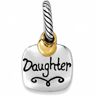 Brighton silver charm with gold heart accent featuring 'Daughter' text and decorative scrollwork
