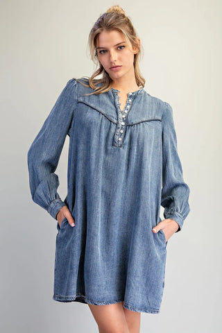 Denim Long Sleeve Mini Dress