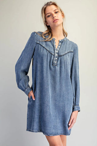 Denim Long Sleeve Mini Dress