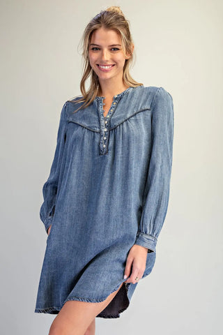 Denim Long Sleeve Mini Dress