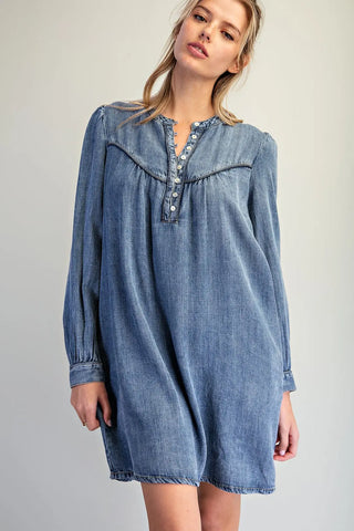 Denim Long Sleeve Mini Dress