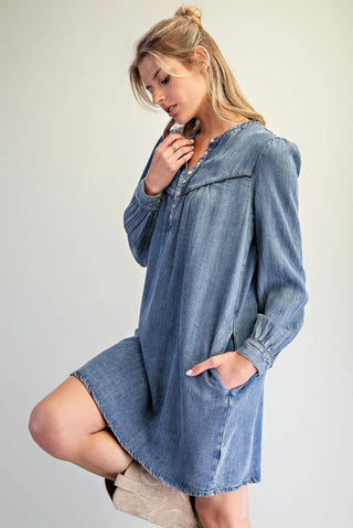 Denim Long Sleeve Mini Dress