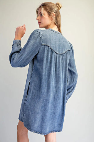 Denim Long Sleeve Mini Dress