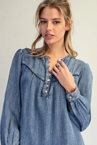 Denim Long Sleeve Mini Dress