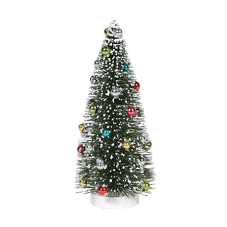 Department 56 Holiday Town Tree with sisal texture, snow flocking, and multicolored glass-look ornaments