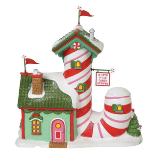 Department 56 North Pole Candy Striper lighthouse Christmas village building with candy cane stripes