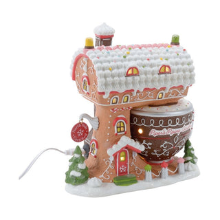 Department 56 Piper & Piping Academy illuminated gingerbread-style Christmas village building with snow