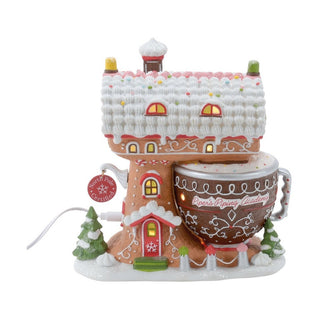 Department 56 Piper's Piping Academy Christmas village house with gingerbread design and snow