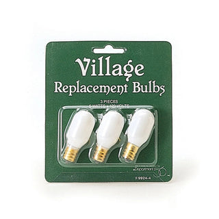 Department 56 set of 3 white frosted glass replacement bulbs with gold E12 bases in packaging