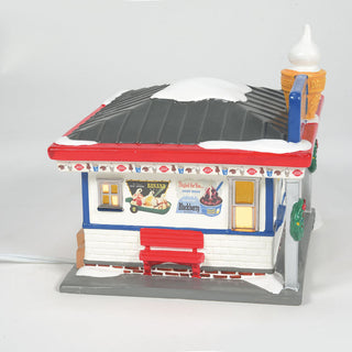 Department 56 Snow Village Dairy Queen lighted ceramic building figurine with snow-covered roof