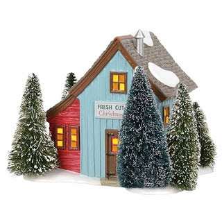 Department 56 Snow Village Fresh Cut Christmas Tree Lot miniature lighted building with pine trees