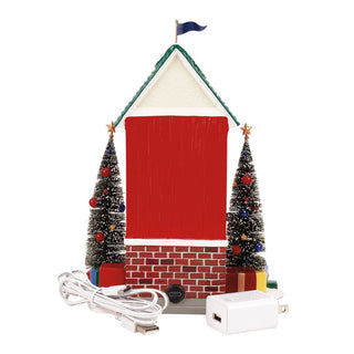 Department 56 Snowvil Sentry holiday building with bottle brush trees, USB power cord and adapter