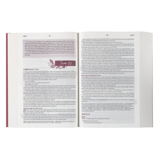 Interior spread of NLT Devotional Bible for Women showing June 3 devotional and scripture passages