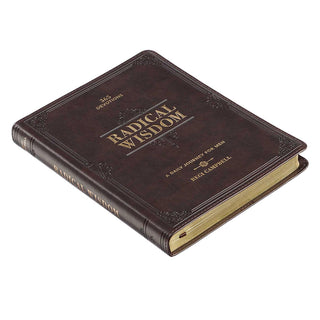 Radical Wisdom 365 Devotions faux leather book by Regi Campbell in dark brown