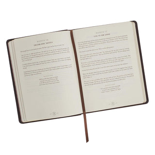 Open Radical Wisdom devotional book showing March 16 and 17 daily readings with brown faux leather cover