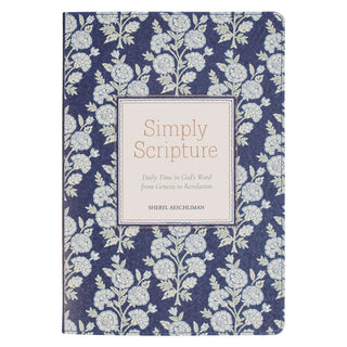 Simply Scripture devotional book with navy blue floral faux leather cover by Sheryl Aeschliman