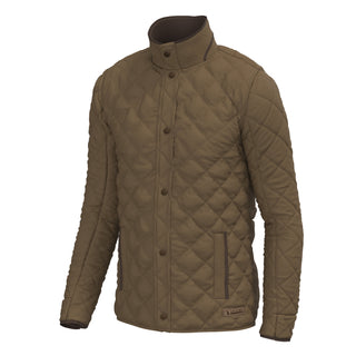 Local Boy Outfitters Diamond Quilted Jacket in Mocha, shown on ghost mannequin, three-quarter view