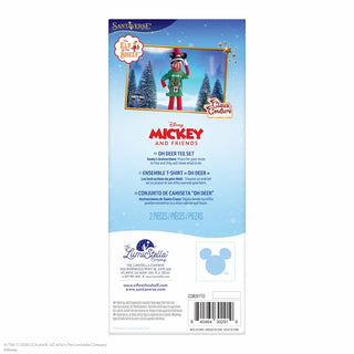 Back packaging of Claus Couture Oh Deer Tee Set featuring Mickey Mouse holiday elf outfit
