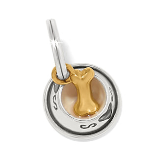Brighton dog bowl charm with silver circular base and golden bone pendant