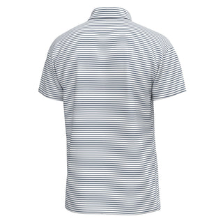 Back view of Edisto Polo in dark slate and white horizontal stripes, short sleeve