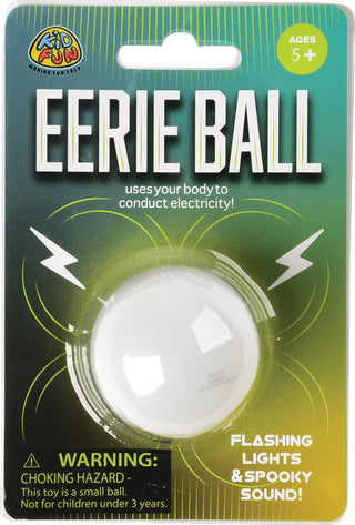 Kid Fun Eerie Ball toy in white with flashing lights and spooky sound feature for ages 5+