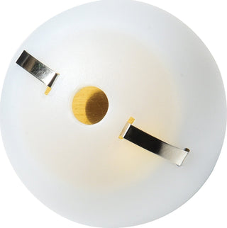 White Eerie Ball with gold center hole and two silver metal prongs on top