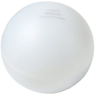 White smooth round Eerie Ball toy by US Toy Company, made in Taiwan