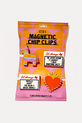 El Arroyo Set of 4 Tex-Mex inspired magnetic chip clips in colorful packaging