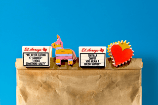 El Arroyo set of four chip clips featuring marquee signs, piñata, and sacred heart designs