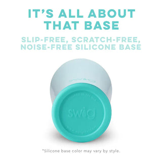 Teal silicone slip-free base of Swig 22oz tumbler made in USA