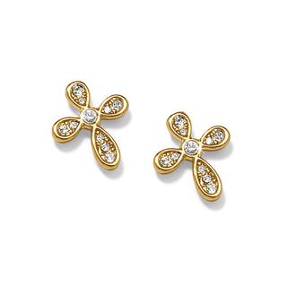 Brighton gold-plated cross post earrings with faceted crystals and petal arms