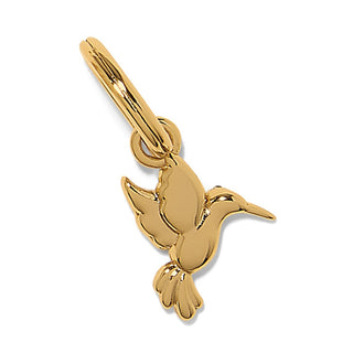 Solid gold-plated hummingbird charm in mid-flight pose with sculpted wings and polished finish